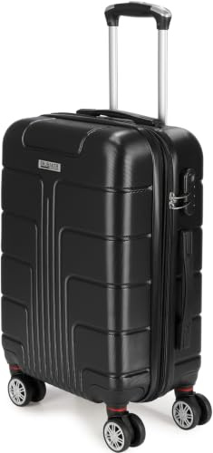 BRUBAKER Handgepäck Hartschalen Koffer Miami - Erweiterbarer Reisekoffer mit Zahlenschloss, 4 Rollen und Komfort Tragegriffen - 37 x 56 x 24,5 cm ABS Rollkoffer Trolley (M - Schwarz)