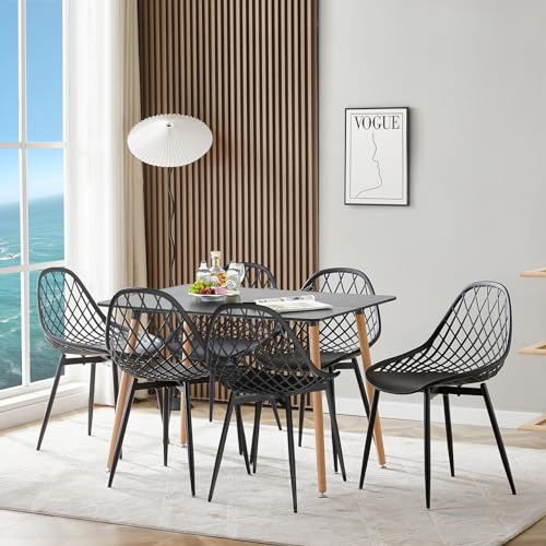 LafeuR trädgårdsmöbler set 6 stolar med rektangulära bord 110 x 70 cm matgrupp, terrass balkong, möbler, sittgrupp uppsättning för 6 personer (svart matbord + 6 svarta stolar)