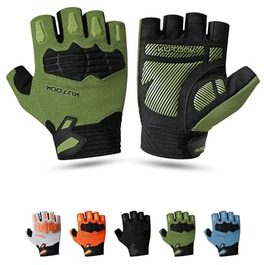KUTOOK MTB Mountainbike Fahrrad Handschuhe Herren Damen Sommer mit 5mm Palm Pad TPR SCR Protect Touch-Screen Atmungsaktiv KT202