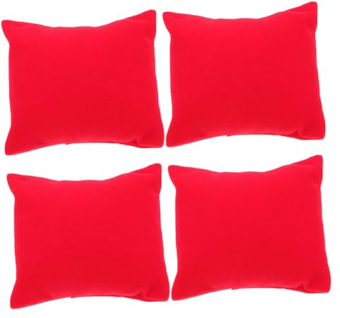 CAXUSD 4 Stück Flanellkissen mit Uhren und Armreifmotiv Kleines Rotes Schmuckdisplaykissen Weiches Material für Zuhause und Uhrenladen