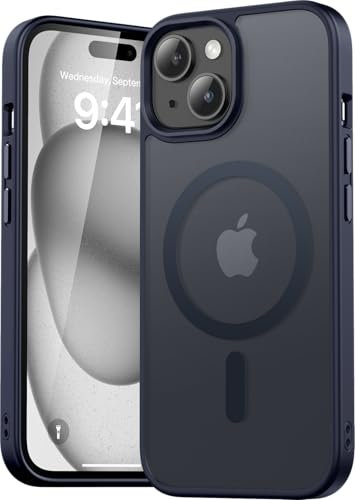 Natiiozie Magnetisch Hülle Kompatibel mit iPhone 15 6,1 Zoll, Matt Handyhülle Kompatibel mit MagSafe, Stoßfest Kratzfest Schutzhülle Nie Vergilbung rutschfest Rückseite Case Dunkelblau