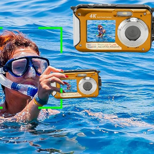 Appareil Photo 4K, Appareil Photo étanche de avec Double écran 2,8 1,8, Appareil Photo 56 MP, Appareil Photo Compact à Zoom Numérique 16X, Mise au Point Automatique, 64 Go