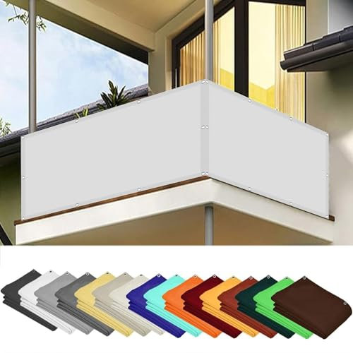 Balkon Sichtschutz 110 x 1000 cm Windschutz Sonnenschutz Balkonsichtschutz Balkonverkleidung mit Ösen Kabelbinder Und Kordel Zaunblende für Garten Balkon Terrasse, Weiß