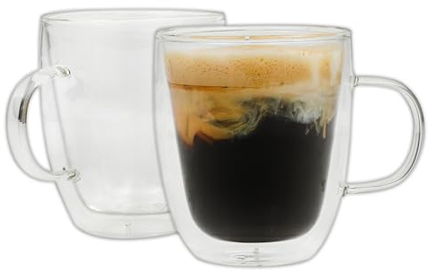 Mr. Coffee Retro Machiatto Large 16 Ounce Insulated Double Wall Glass Coffee & Tea Cups, Set of 2