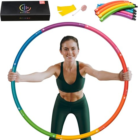 Weighted Fitness Hoop for Adult Beginners - 2 lb Exercise Holahoop - 8 Colorful Detachable Sections - Adjustable Sizes with Accessories