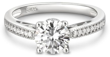 Jeulia Damen-Ring aus Sterlingsilber: Zirkonia vergoldet, Verlobungsring, Diamant-Bandring für Frauen und Mädchen, Ring, Partyschmuck, personalisiertes Jubiläumsgeschenk (Silber, 50(15.7))