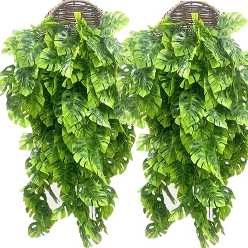 KARLOR Kunstpflanze zum aufhängen Monstera 2 Pcs 74cm künstliche Pflanze Hängend Künstlich Pflanzen zum aufhängen Monstera kleine Blätter Hängepflanzen für Drinnen Draußen Deko