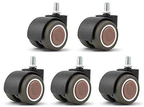 CHFYIJYHM 5 Stück Bürostuhlräder, Gummiräder, Ersatzräder, Doppelrollen, Schwenkräder, Schaft 11 mm * 21 mm, Gewinde: 10 mm * 15 mm, for Hart-, Laminat-, Holz- und Fliesenböden (Farbe: Schwarz, Größe:
