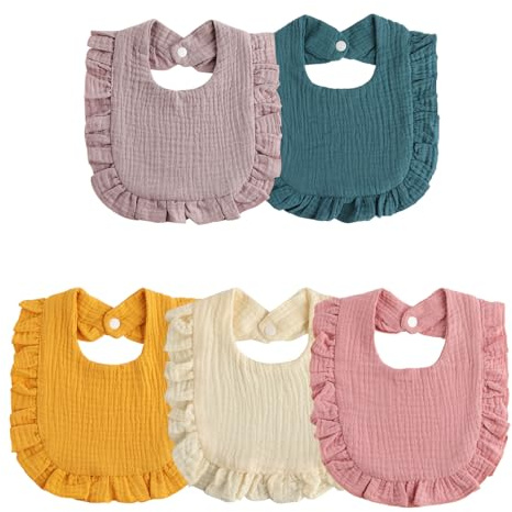 YAVO-EU Musselin Bib für Babys 5 Stück Baby Lätzchen Ultra Soft Absorbent，Super Saugfähig Halstuch Baumwolle Musselin Spucktuch Sabberlätzchen für Säugling Kleinkinder Jungen Mädchen