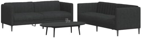 Homgoday 2-TLG. Sofagarnitur Schwarz Stoff Wohnzimmersofa Sitzsofa Sofa Couch Gästesofa Loungesofa Polstersofa Couchgarnitur Sitzmöbel für Wohnzimmer Büro