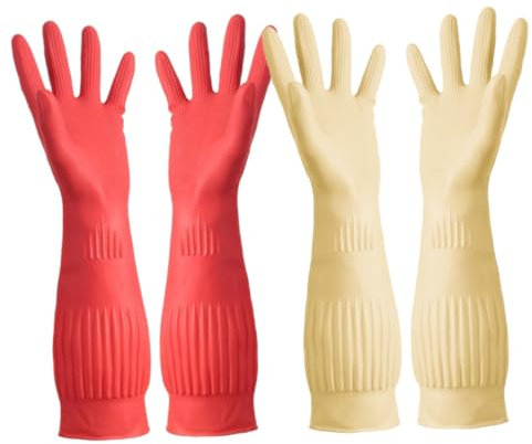 ROMISBABA 2pairs Reusable Latex Cleaning Gloves Extra Non- Grip for Kitchen and Household Tasks and Dishwashing Gloves