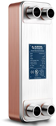 ALECOIL 10,2 x 30,5 cm, 20 Platten Wärmetauscher mit 2,5 cm MPT-Anschluss, Wasser zu Wasser, 316L Edelstahl, gelöteter Plattenwärmetauscher für Wasserheizung, Bodenheizung, industrielle und
