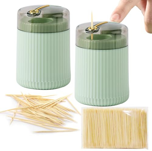 2 Pcs Porte-Cure-Dents Automatique,Boîte de Cure-Dents Créative,Distributeur de Cure Dent Boîte à Cure-Dents pour Nettoyage de Dent Fournitures de Cuisine de Restaurant Familial(Vert Clair)
