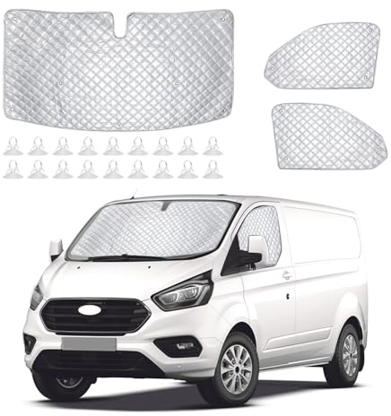 YWNYT Interne thermische Windschutzscheibenabdeckung für Ford Transit Custom, 3-teiliges Sonnenschutz-Set, interne thermische Jalousie für Ford Transit Custom