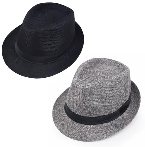 Giroir Fedora-Hüte für Herren und Damen, kurze Krempe, Unisex, kurze Krempe, Sommer, Strand, Stil, 1920er-Jahre-Party-Zubehör, 2 Stück, Schwarz+Dunkelgrau, L/XL