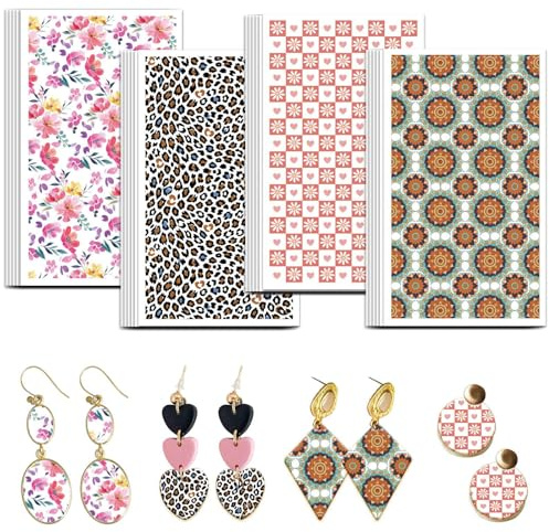OLYCRAFT 24 Stück Transferpapier Mit Leopardenmuster 4 Design Transferpapier Für Vintage Blumen Polymer Ton Transferblätter Gitter Transferblätter Kleine Keramik Aufkleber Für Ohrringe