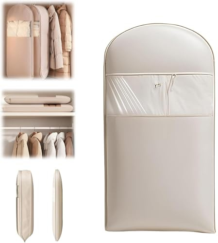 Hängende Vakuumspeicherbeutel für Kleidung, Vakuumabdeckung für Kostüme, Mäntel, Jacken, Schrank Organizer zum Aufhängen (Beige, M+L+XL)