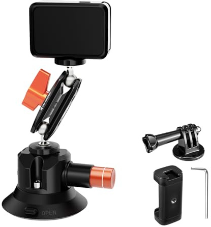 K&F CONCEPT 3 Suction Cup Camera Mount con Brazo Mágico Cabeza Bola, Soporte de Cámara con Ventosa de Coche con 1/4 3/8 ARRI Agujero Comaptible con Go-Pro Hero, Insta360 X5, Action 5 Pro, iPhone