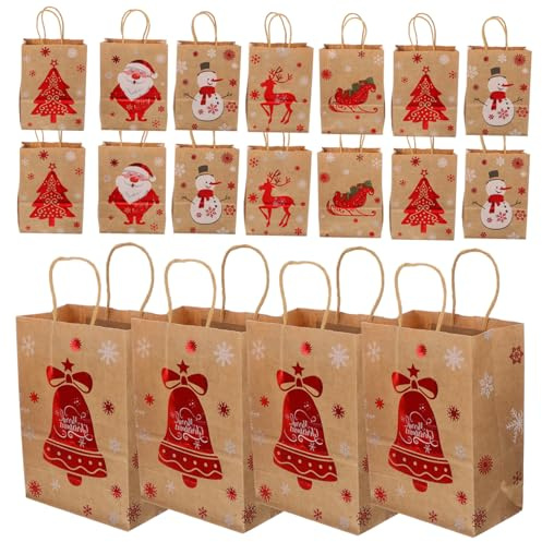 Yardenfun Weihnachts Geschenktüten Wiederverwendbar 24 Stück aus Kraftpapier mit Henkel und Dekorativ für Verschiedene Festlichkeiten und Partys