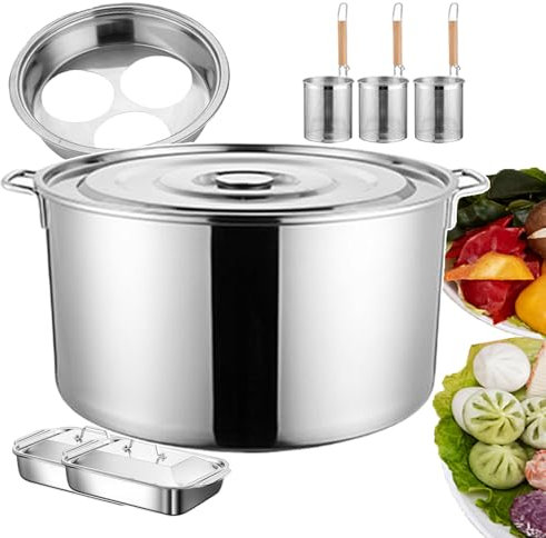 Juego de olla comercial para espaguetis y fideos, olla de acero inoxidable con colador, utensilios de cocina multifunción para puestos callejeros, puestos de comida y restaurantes, 3/4 de altura.