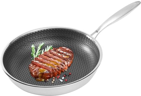 Polegas Poêle à frire de 28 cm, en acier inoxydable, avec structure en nid d'abeille, revêtement antiadhésif, poignée amovible, poêles pour cuisiner, rôtir et braiser, convient à tous les types de