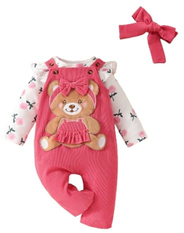3Pz Completo Neonata Pagliaccetto Pantaloni e Fascia Tuta Set di Vestiti | Abbigliamento Bimbi,Spalline Regolabili,Completi Bimba 0-3 6 9 18 24 mesi per Battesimo, Festa,Natale,Compleanno 1 anni