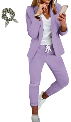 INLANDSIS Abiti da donna blazer, abbigliamento da lavoro e professionale, set da 2 pezzi con pantaloni larghi o pantaloni a matita, abbigliamento casual da lavoro, Lilla, L