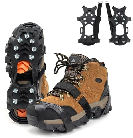 Schuhspikes Anti-Rutsch mit 11 Edelstahl Zähnen – Steigeisen Grödel für Schuhe & Stiefel, Ice Grips Eisspikes Schneeketten Schuhkrallen, rutschfeste Spikes für Wandern, Trekking & Winter Outdoor (XL)