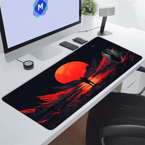 Tappetino Mouse XXL Gaming 1200x600x3 mm Luna Rossa Montagne Tappetino per Mouse Grande Cuscinetto per Tastiera Grande da Scrivania Gaming Mousepad Lavabile per Ufficio e casa
