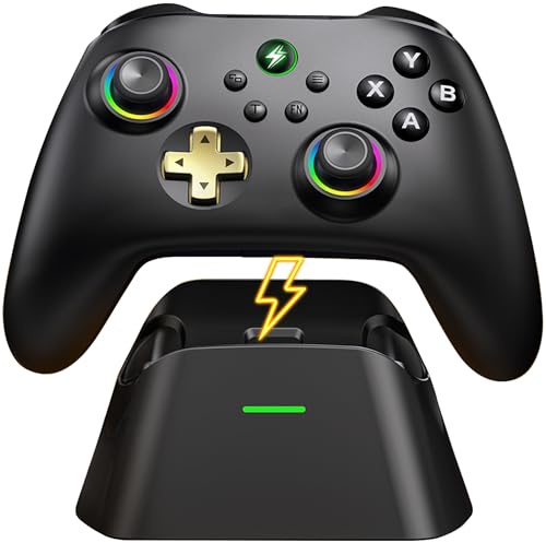 HASACOOL PC Controller mit Hall-Effect Joysticks & Ladestation, Wireless Gamepad 1000Hz für PC/Switch/Android/iOS, kein Stick-Drift, ergonomisch mit programmierbaren Tasten