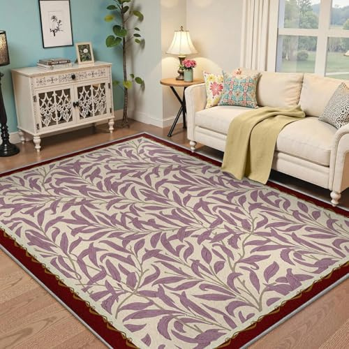 LANDERSION 60x120cm Tappeti Foglie salice viola Retro in gomma antiscorriente Tappeto Rettangolo Arte estetica Pavimento interno Tappeto per soggiorno Camera da letto Nursery