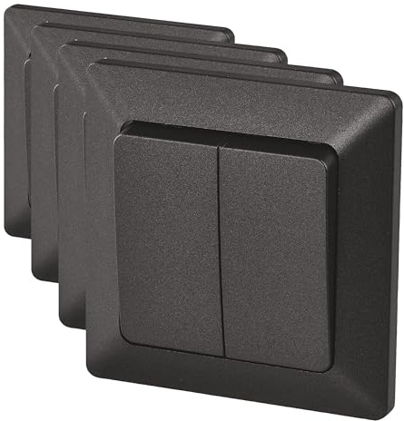 EMOS Interruptor de serie negro, interruptor doble para iluminación, 250 V~/10 AX, interruptor de doble luz de plástico, sin enchufe empotrado, clase de protección IP20 para uso en interiores, 1 pieza