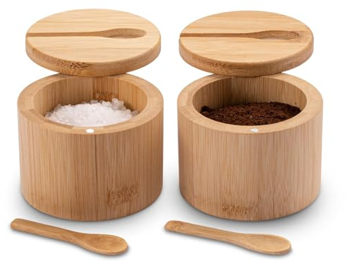 YEENAIV 2 saleros para salero, saleros para cocina, salero de cerdo, contenedor de sal con tapa y cuchara, cuenco de sal perfecto para mantener sal de mesa, sales gourmet, hierbas o condimentos