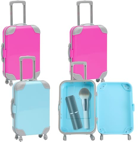 4Pcs Mini Koffer Geschenkbox, Transparente Mini ReiseKoffer Deko in Rosa & Blau mit Rollen, Leichte Rollkoffer für Geldgeschenk Reise Aufbewahrung Spielzeug