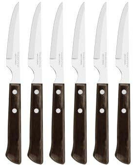 Tramontina Coffret de Couteaux à Steak Polywood en Acier Inoxydable à Tranchant Lisse et Manches en Bois 6 Pièces