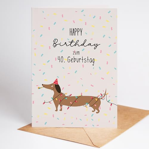 Lovely Cards - Dackel Konfetti 40 - lustige Geburtstagskarten zum 40. Geburtstag für Frauen Männer - Mann Frau - lustige Geburtstagsgeschenke - A6 (Klappkarte), mit Umschlag