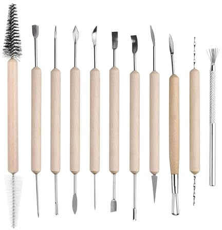11 Outils Poterie Bois Argile Sculpture Ceramique Modelage Debutants | variete complete d instruments, manche confortable prise, precision detaillee fine, nettoyer facilement eau, creatif