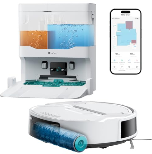 Lefant M210 Omni Mini Rouleau Robot Aspirateur Laveur, Aspiration 20000 Pa | Zéro Enchevêtrement Poils 800ML Corps 85mm Adapté Sols Carrelés & Poils Animaux Nettoyage Automatique Instantané WIFI APP