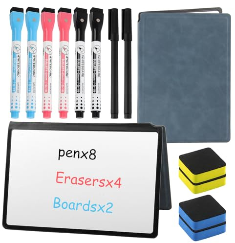 Xbessc 2 Pièces A5 Tableau Blanc Effaçable Portable Ardoise Effacable | Réutilisable Mini Tableaux Blancs avec Marqueurs Gommes et Chiffons Pour Notes de Réunion Listes de Courses Mémo 17x24,5 cm