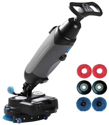 HalksuyNa Mini Lavasciuga Pavimenti, Larghezza di Pulizia 17, Potenza Senza Fili da 350 RPM, Testa Girevole a 360°, Serbatoi Doppi da 4,5L+7,5L, Autonomia 120 Min per la Pulizia di Grandi Aree Gray