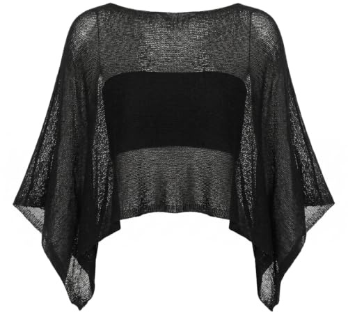 Vistnale Mesh poncho, ren stickad poncho täcka för kvinnor lätt is siden asymmetrisk cape topp för pool strand sommar, svart, Svart, one size