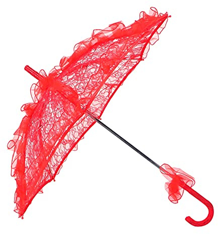 Cocoarm Bröllopsparaply Spets Parasoll Spetstyg 22,2 X 22,2 i Hopfällbart Brudparaply Handfasta Revben för Bruden Bröllopsdekor Fest Photoshoot Dansföreställning (Röd)