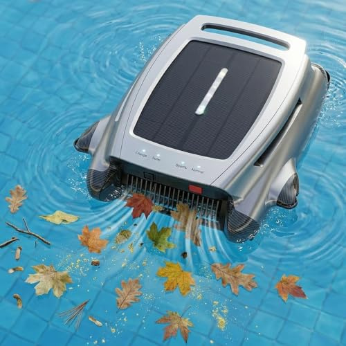 STWBHW Solar Powered Pool Surfaces Skimmer Robot,Cordless Robotic Pool Cleaner,Solar Pool Skimmer Robot,Intelligent Automatic Cleaner with 4.1L Basket,3-Second Empty