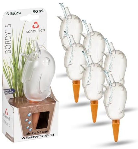 Scheurich Wasserspender S Bördy | 6 x Klar | 90ml Füllmenge | Bewässerungskugel klein mit Ton Fuß | Wasserspender Pflanzen und Blumen Terrakotta Stiel