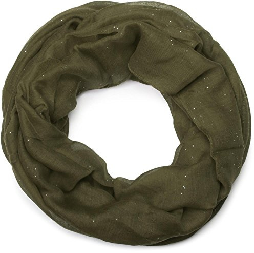 styleBREAKER Bufanda de bucle para mujer con efecto brillante, diseño liso en tela suave de viscosa, ligera y elegante, mide 87 x 93 cm, Verde oliva
