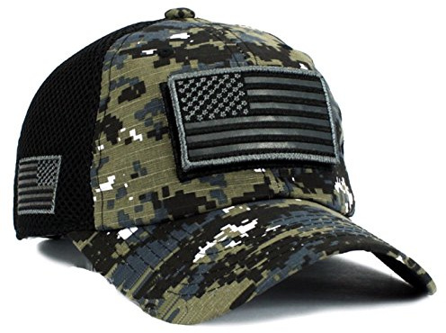USA Flag Hat Black Digital Detachable Patch Micro Mesh Tactical Cap