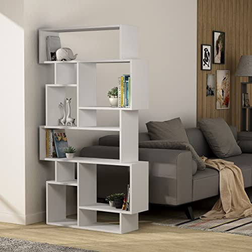 HOCUS PICUS 6-stöckiges Bücherregal mit 10 offenen Fächern| modernes Standregal für Wohnzimmer und Büro| platzsparendes Regal zur Bücheraufbewahrung und Präsentation| 25,5 x 96 x 168,5 cm (Weiß)