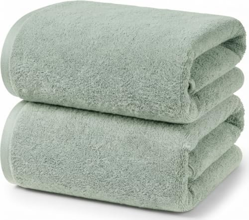 Ruggeri 2er-Set Duschtücher aus Baumwolle, 70 x 140 cm, Salbei | 2er-Set Duschtücher 70x140 cm, 500 g/m², 100% reine extraweiche Baumwolle, maschinenwaschbar