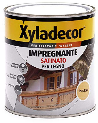 Xyladecor SMALTO IMPREGNANTE LEGNO per Interni e Esterni, a solvente effetto satinato INCOLORE 750ML, Incolore Satinato, 750 ML