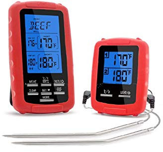 XIGAWAY Termometro digitale senza fili per carne a due canali, per grigliare, cucinare, cuocere (rosso)